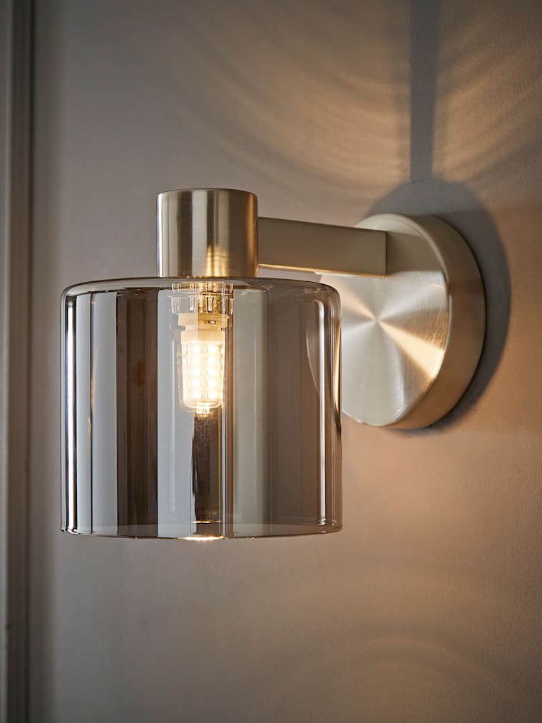 Brushed Chrome and Smoked Glass Flush Wall Light