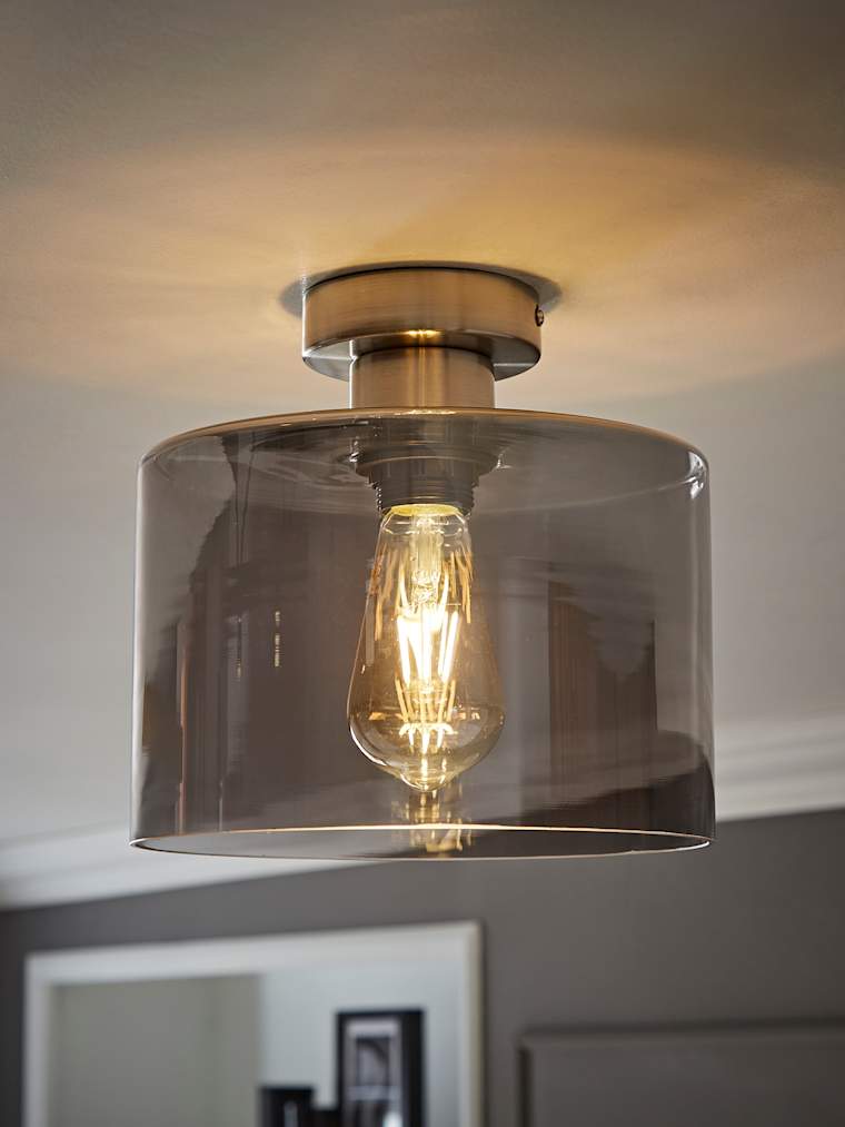 Brushed Chrome Smoke Glass Flush Ceiling Light