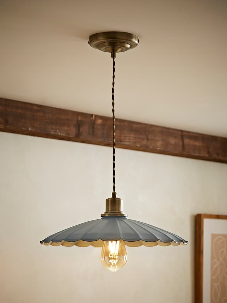 Grey Blue Scalloped Pendant Ceiling Light