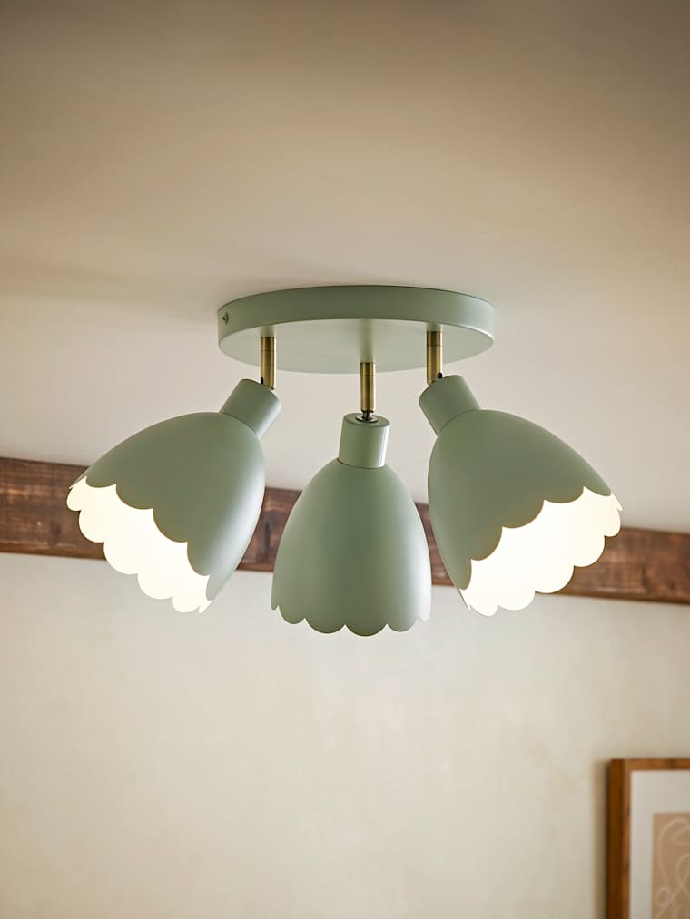 3-Way Sage Green Scalloped Ceiling Spotlight