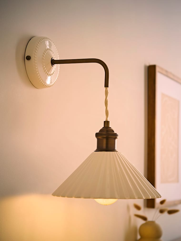 Brushed Brass Ribbed Ceramic Adjustable Wall Light