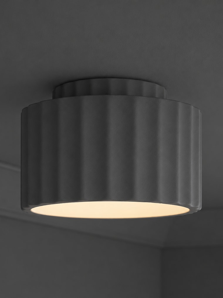 Dark Navy Ribbed Ceramic Flush Ceiling Light