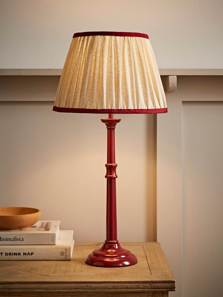 Burgundy Candlestick Table Lamps with Pleated Linen Shade