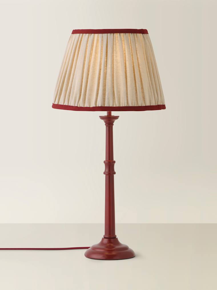 Burgundy Candlestick Table Lamps with Pleated Linen Shade