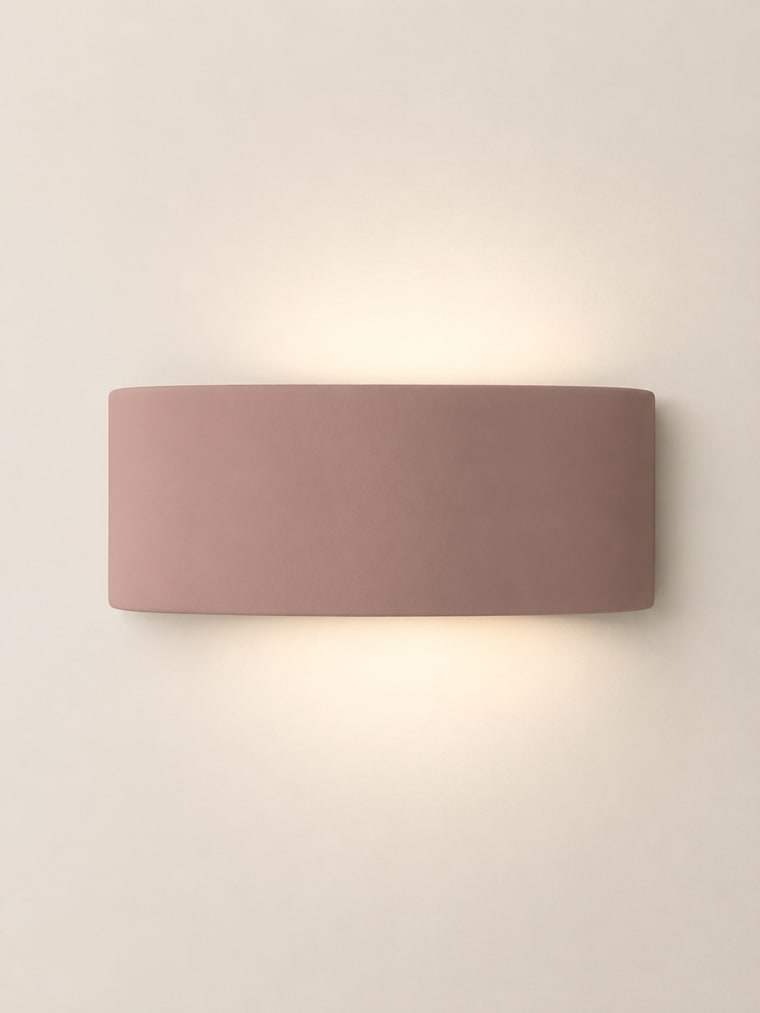 Muted Pink Curved Ceramic Flush Wall Light