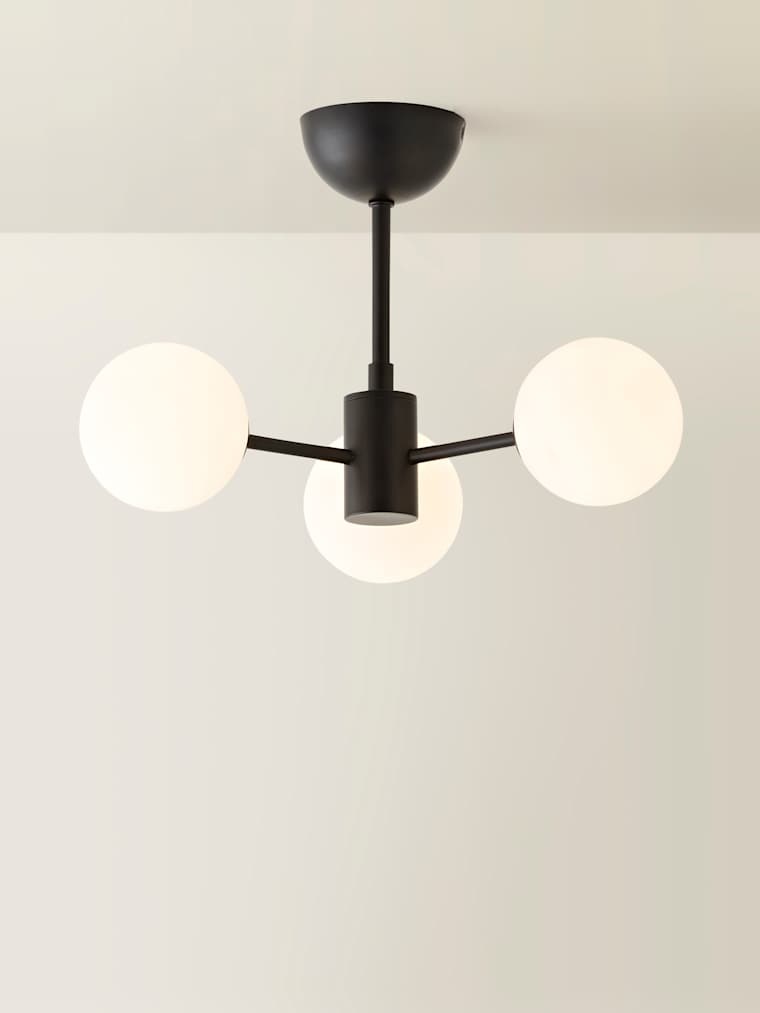Matte Black 3 Arm Frosted Globe Ceiling Light