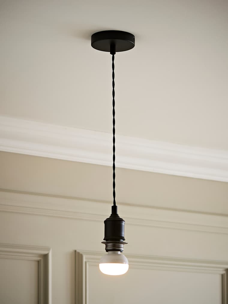 Matte Black Rechargeable Braided Cable Pendant Ceiling Lampholder