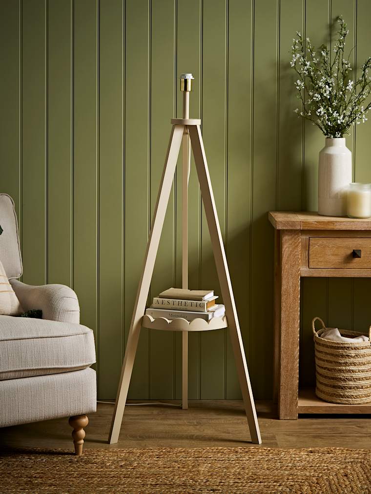 Cream Scallop Shelf Tripod Floor Lamp Base