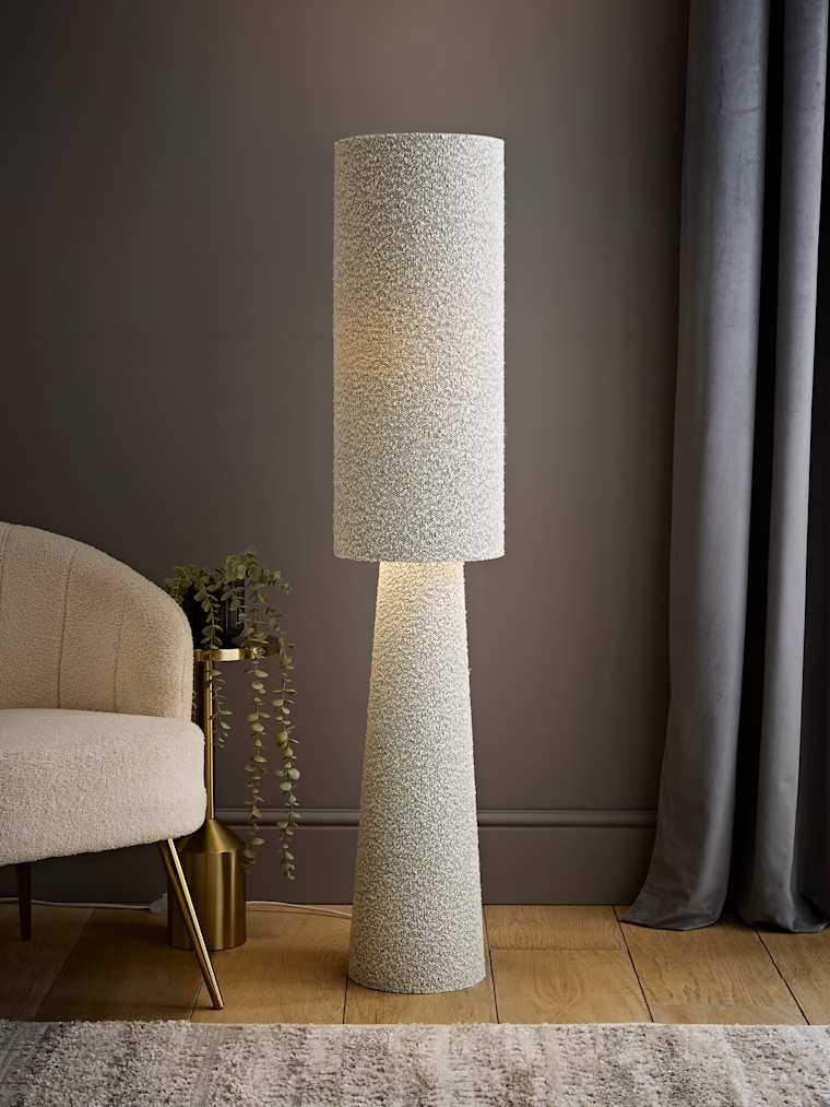 Grey Boucle Midi Floor Lamp