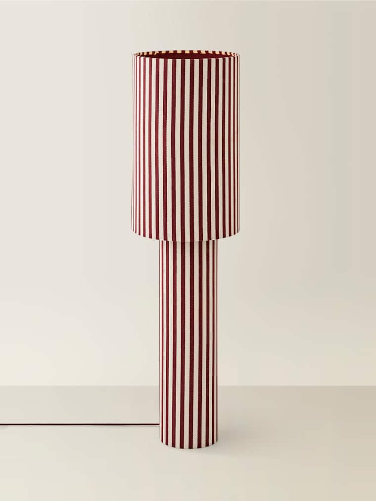 Burgundy Pinstripe Fabric Midi Floor Lamp