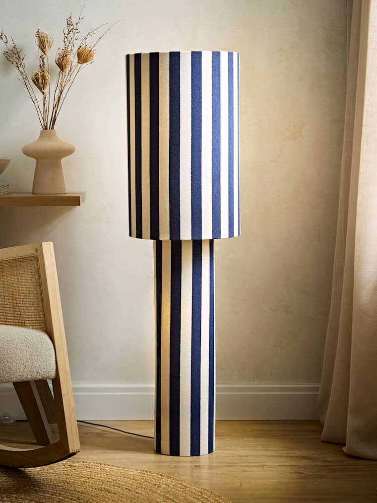 Navy Deckchair Stripe Fabric Midi Floor Lamp