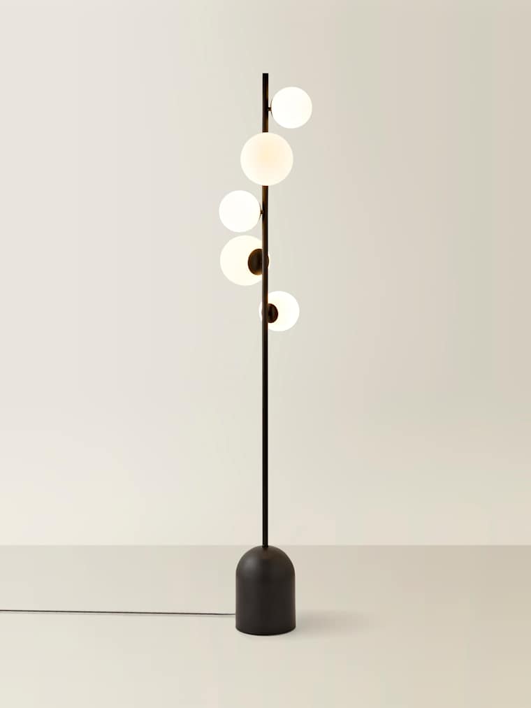 Matte Black Frosted Globe Multi Arm Floor Lamp