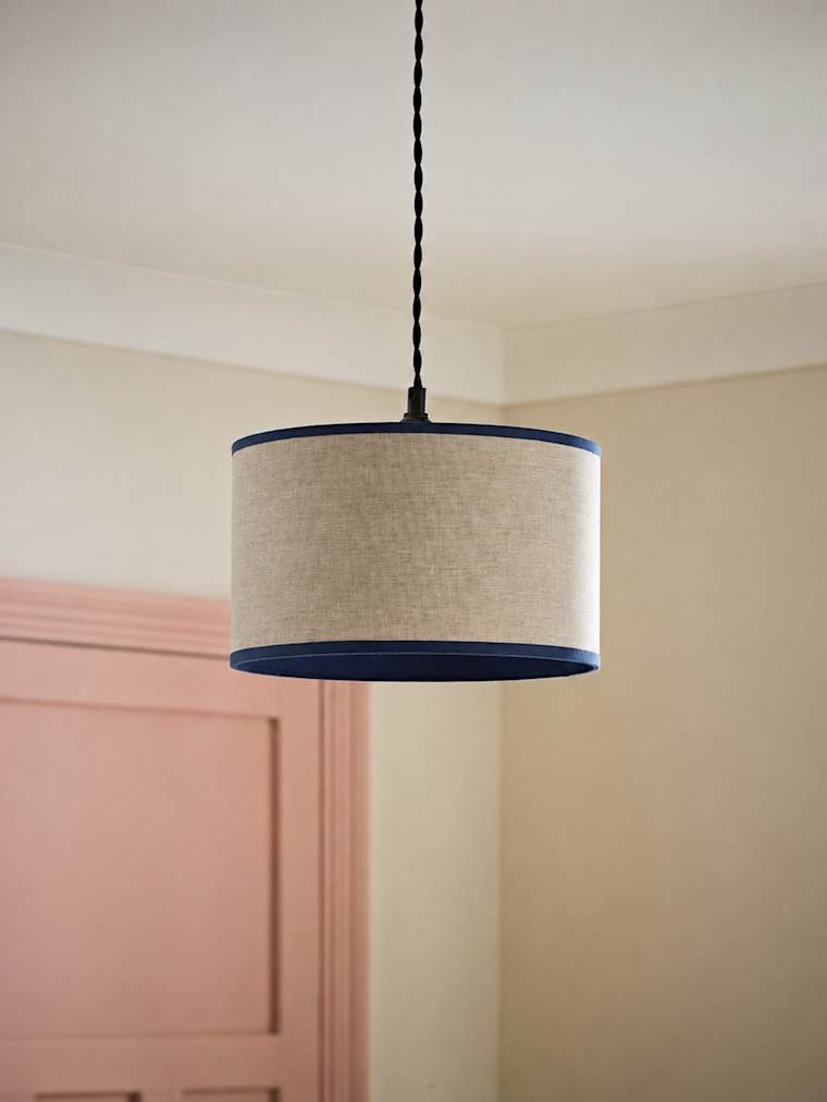 Navy Small Woven Drum Shade with Colour Inner