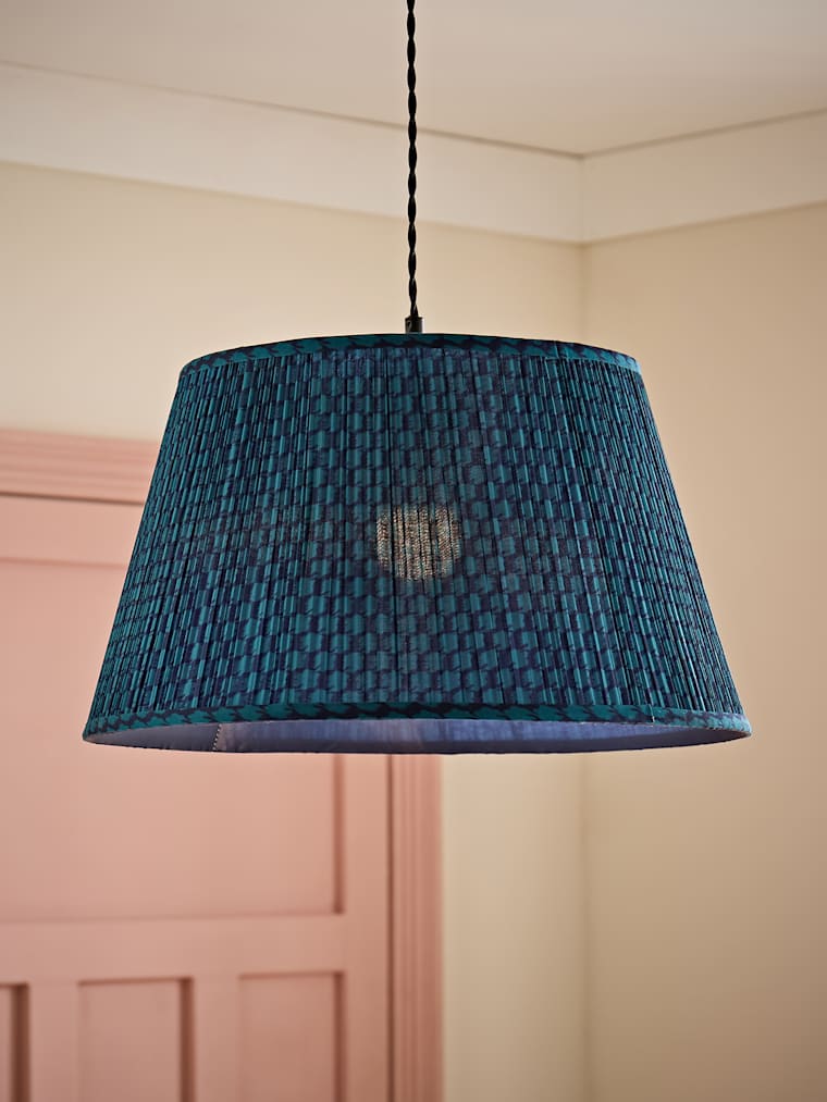 Large Teal Pleated Taper Shade