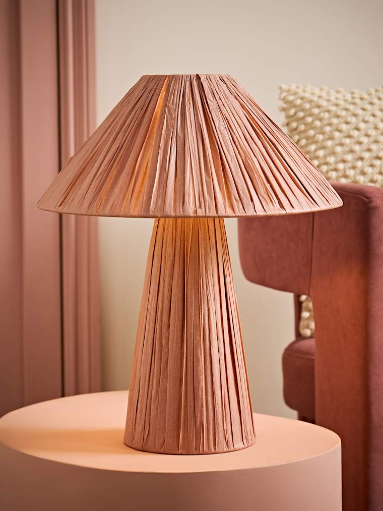 Pink Paper Woven Table Lamp with Taper Shade