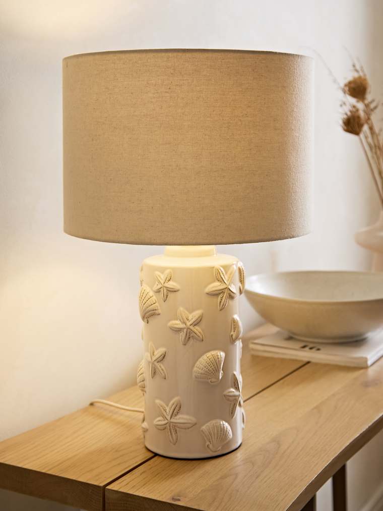 Seashell Ceramic Table Lamp with Linen Shade