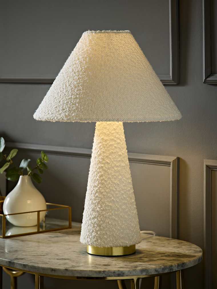 Cream Boucle Conical Table Lamp
