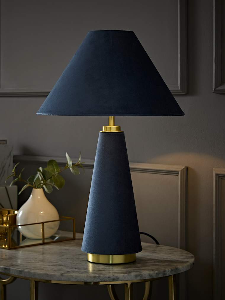 Denim Blue Velvet Conical Table Lamp