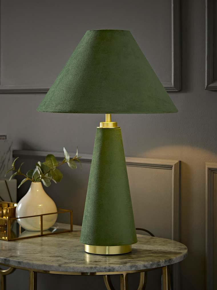 Green Velvet Conical Table Lamp