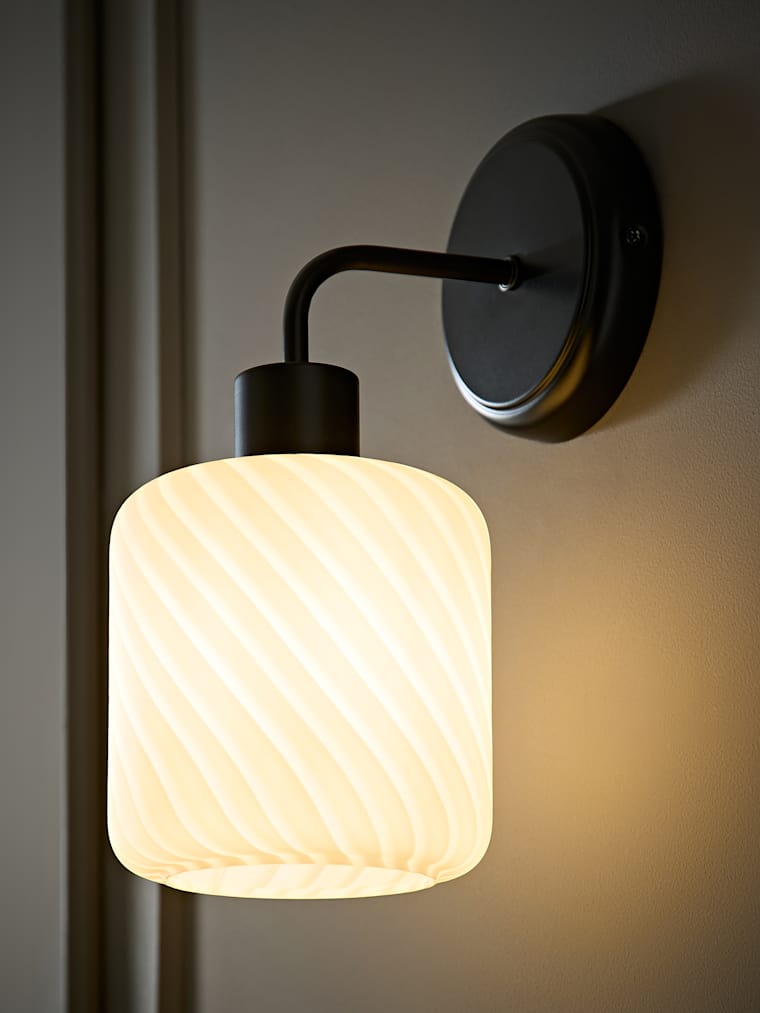 Matte Black and Frosted Swirl Glass Wall Light