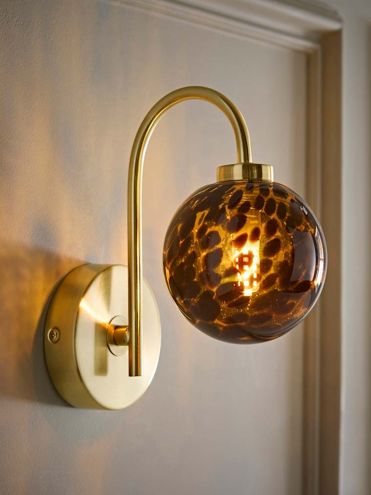 Brushed Gold Leopard Confetti Glass Semi Flush Wall Light