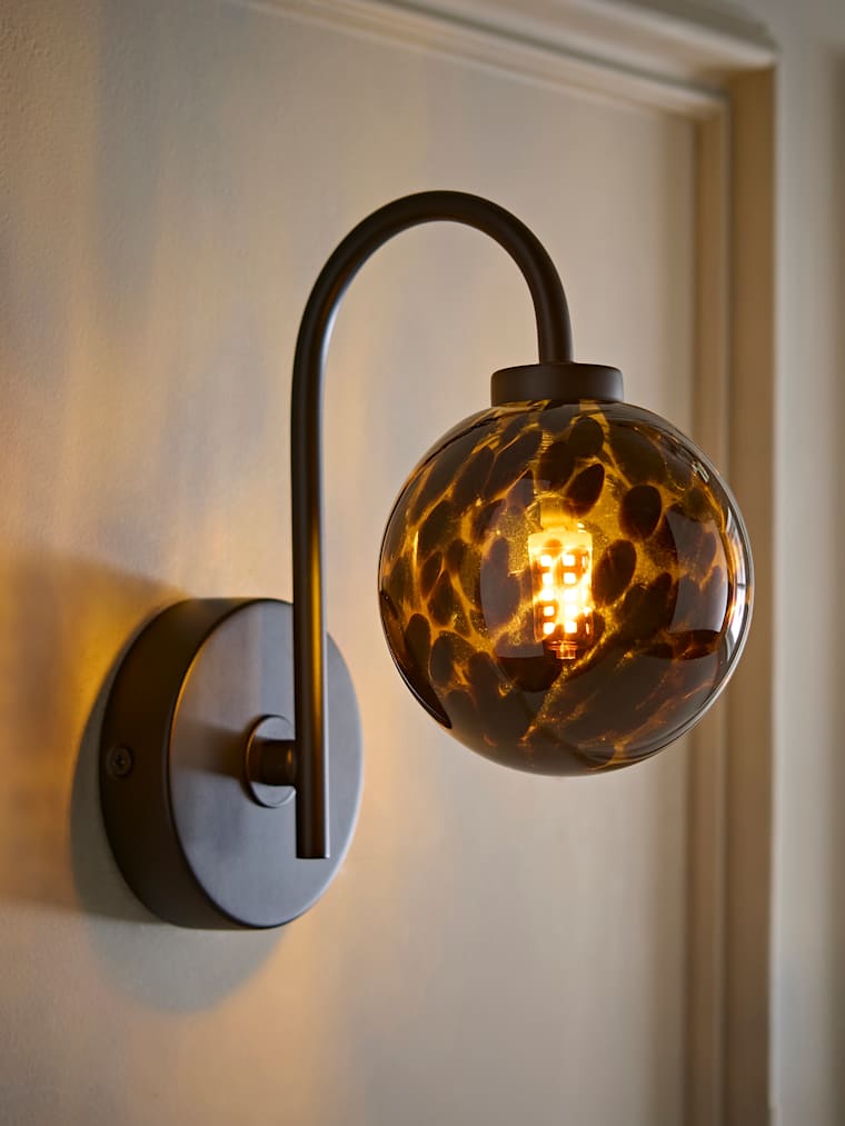 Black Leopard Confetti Glass Semi Flush Wall Light
