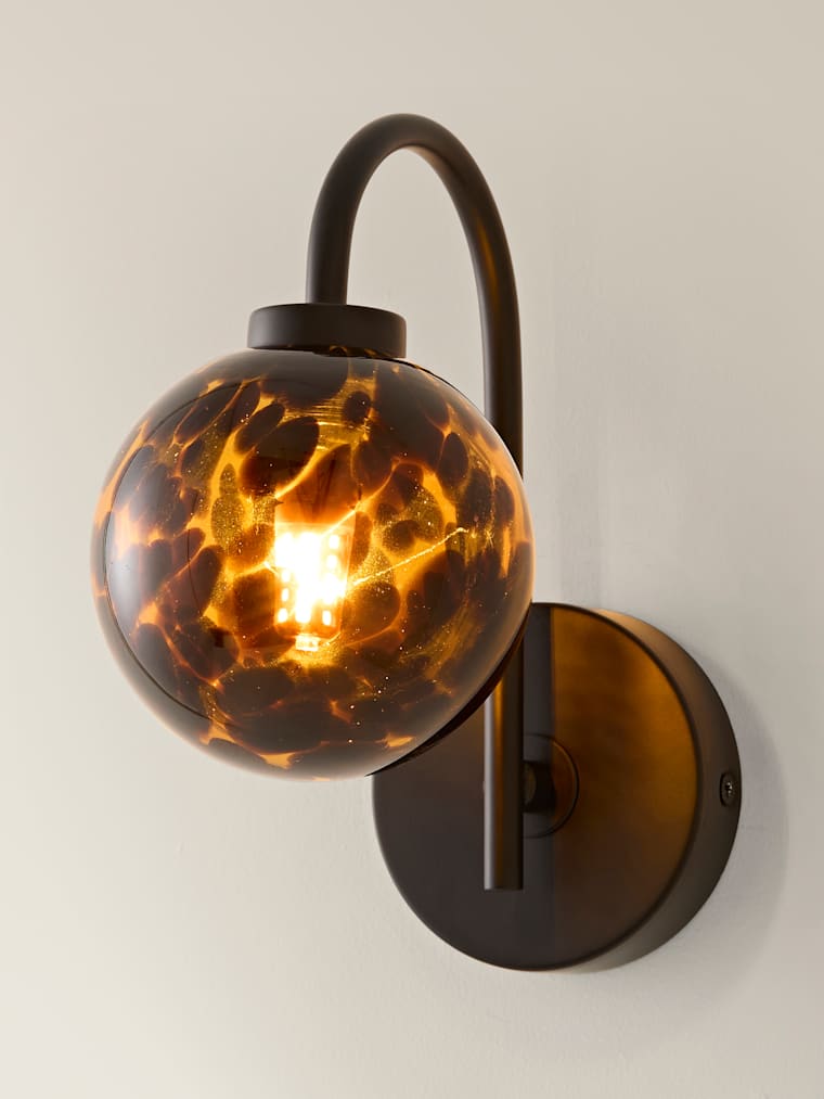 Black Leopard Confetti Glass Semi Flush Wall Light