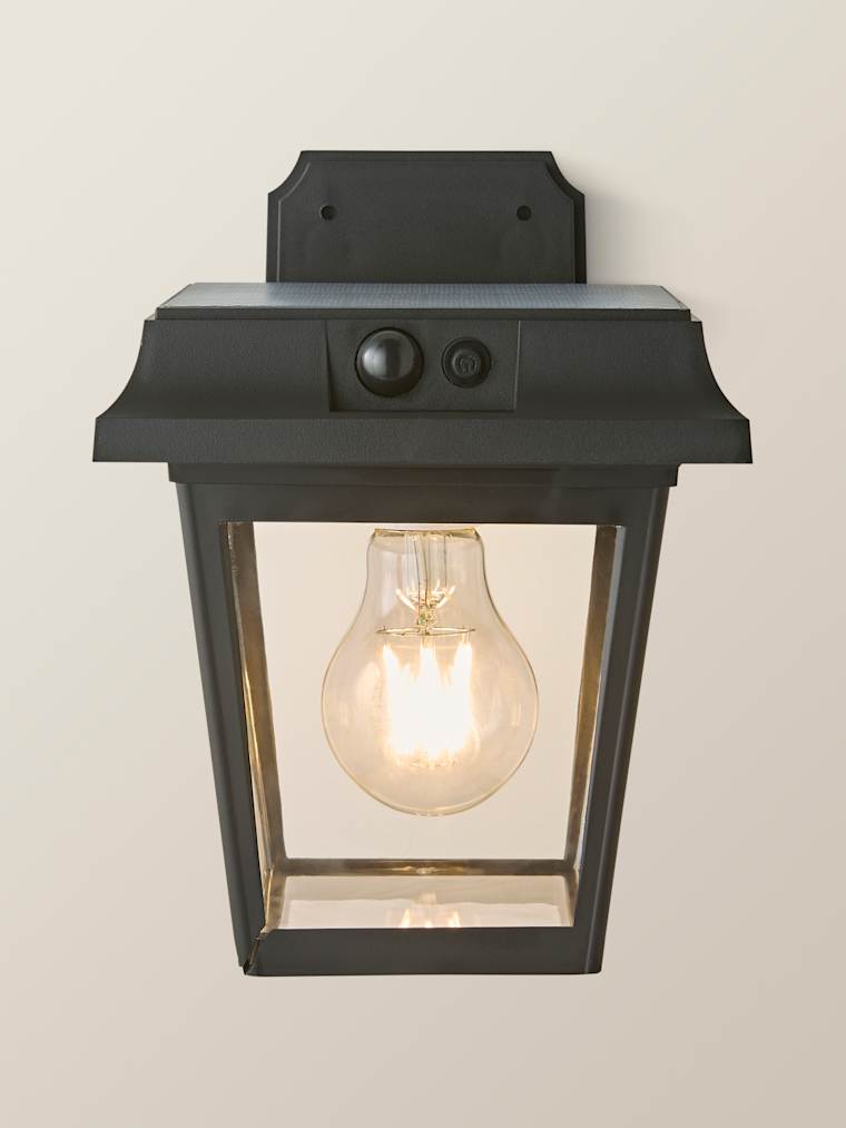 Matte Black Solar LED Lantern Wall Light