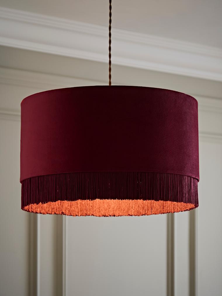 Large Berry Velvet Fringe Trim Squat Drum Shade 45cm