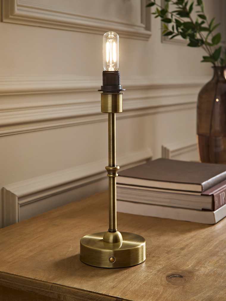 Brushed Gold Rechargeable Candlestick Table Lamp Base