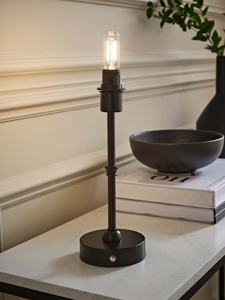 Matte Black Rechargeable Candlestick Table Lamp Base