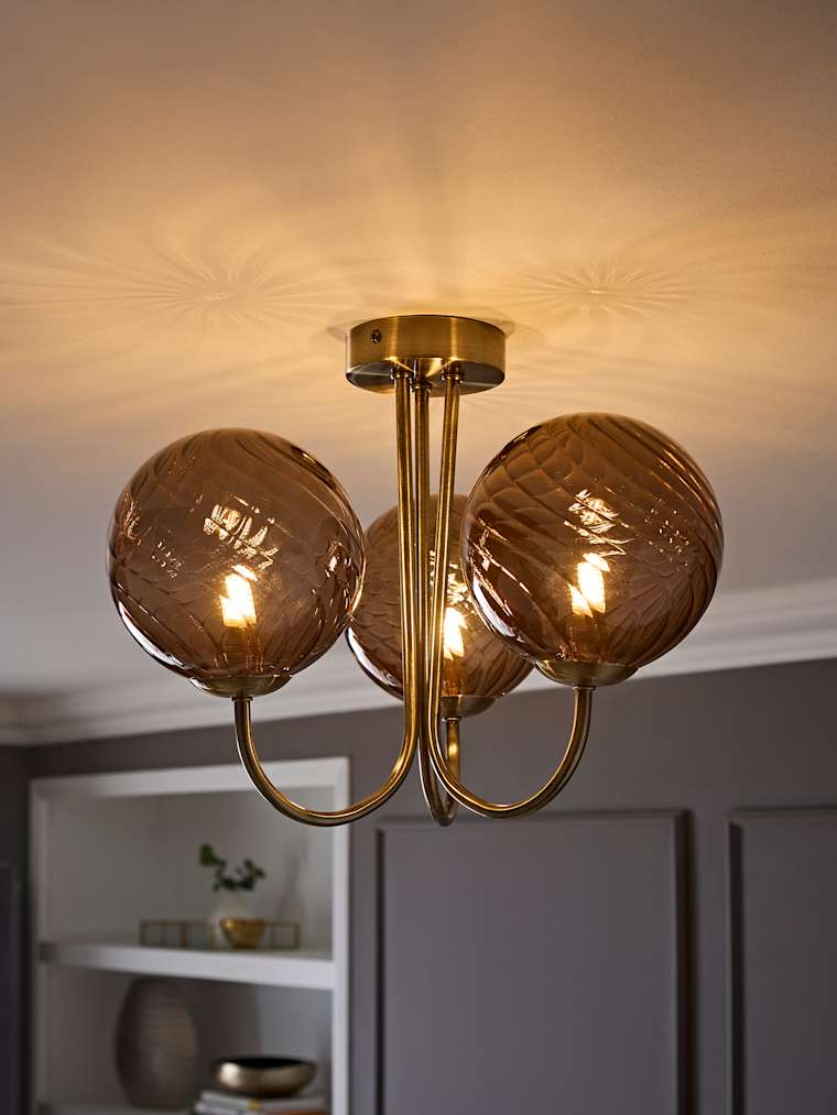 Brushed Brass 3 Arm Twill Glass Ceiling Light