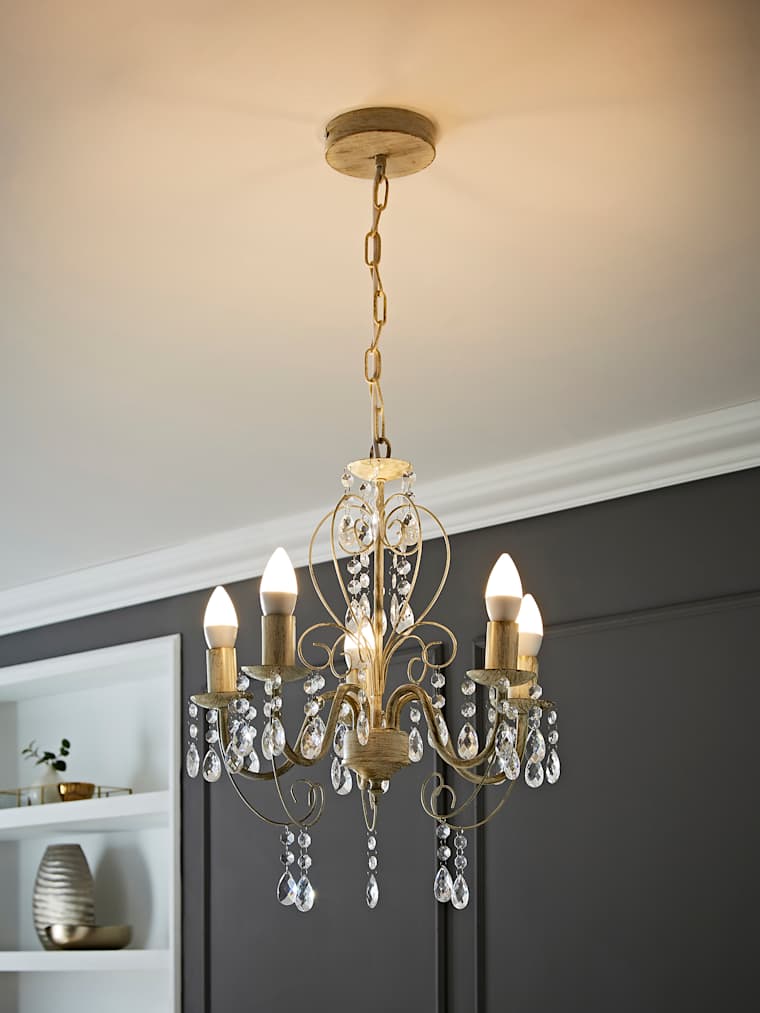 5-Way Distressed White Chandelier