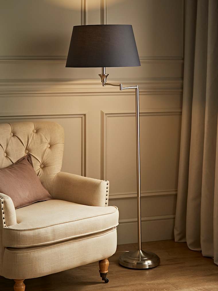 Brushed Chrome Floor Lamp with Grey Shade