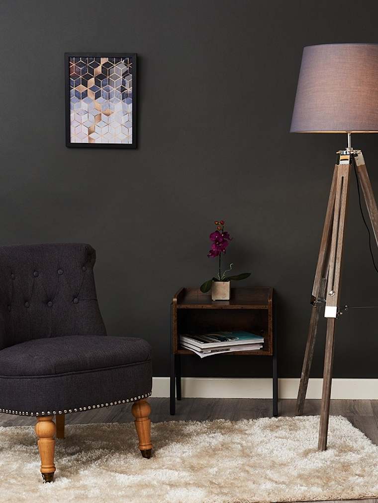Light Wood Tripod Floor Lamp with Grey Shade