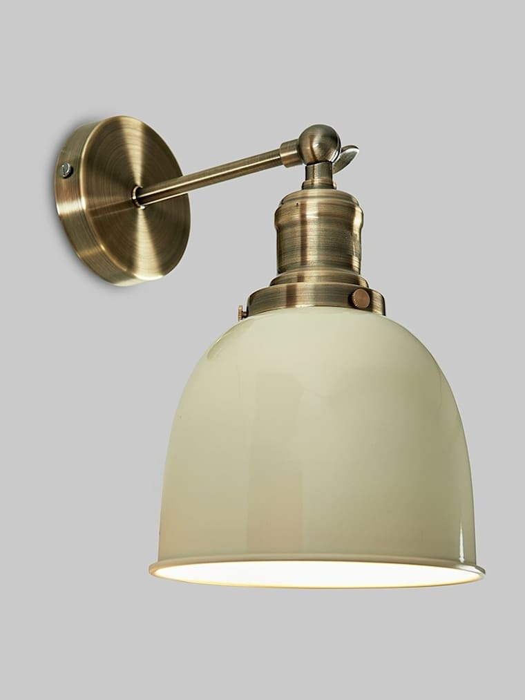 Pair of Antique Brass Adjustable Wall Lights with Cream Shades