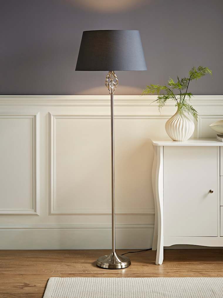 Brushed Chrome Floor Lamp with Grey Shade