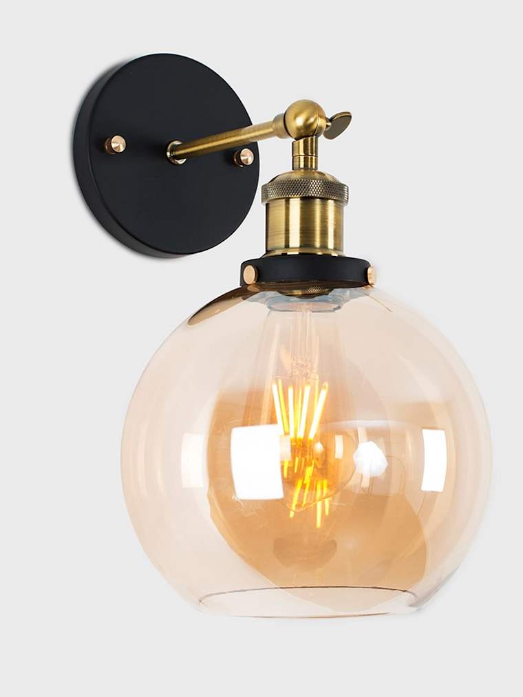 Pair of Wall Lights with Amber Glass Shades
