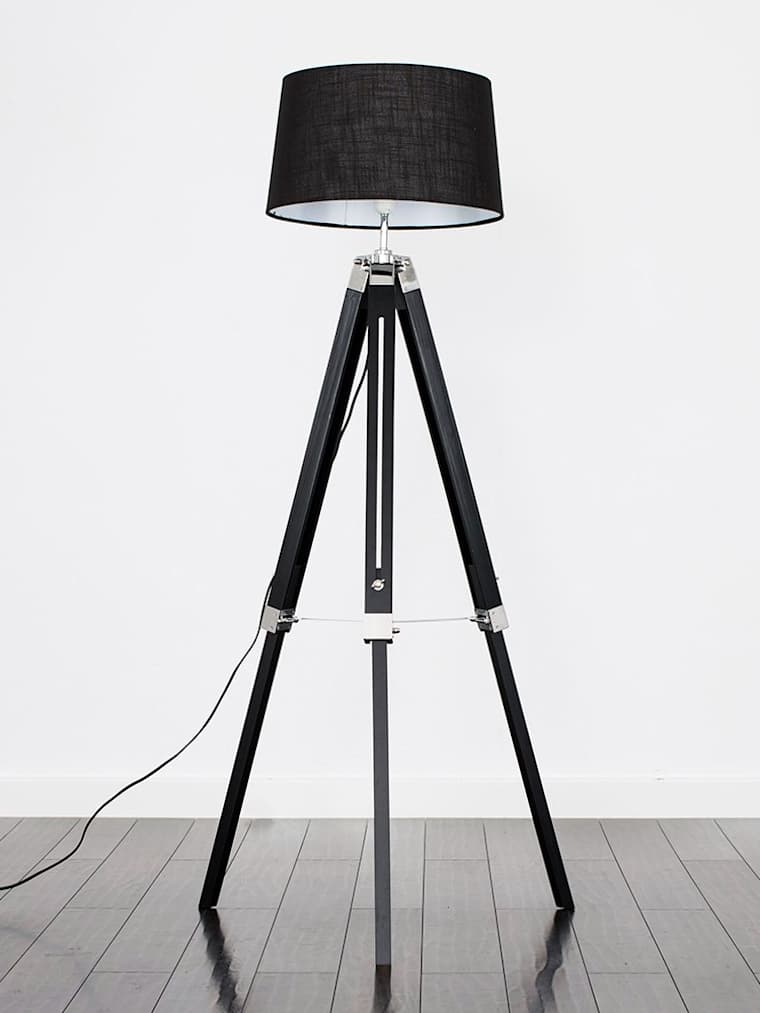 Black Tripod Floor Lamp with Black Shade