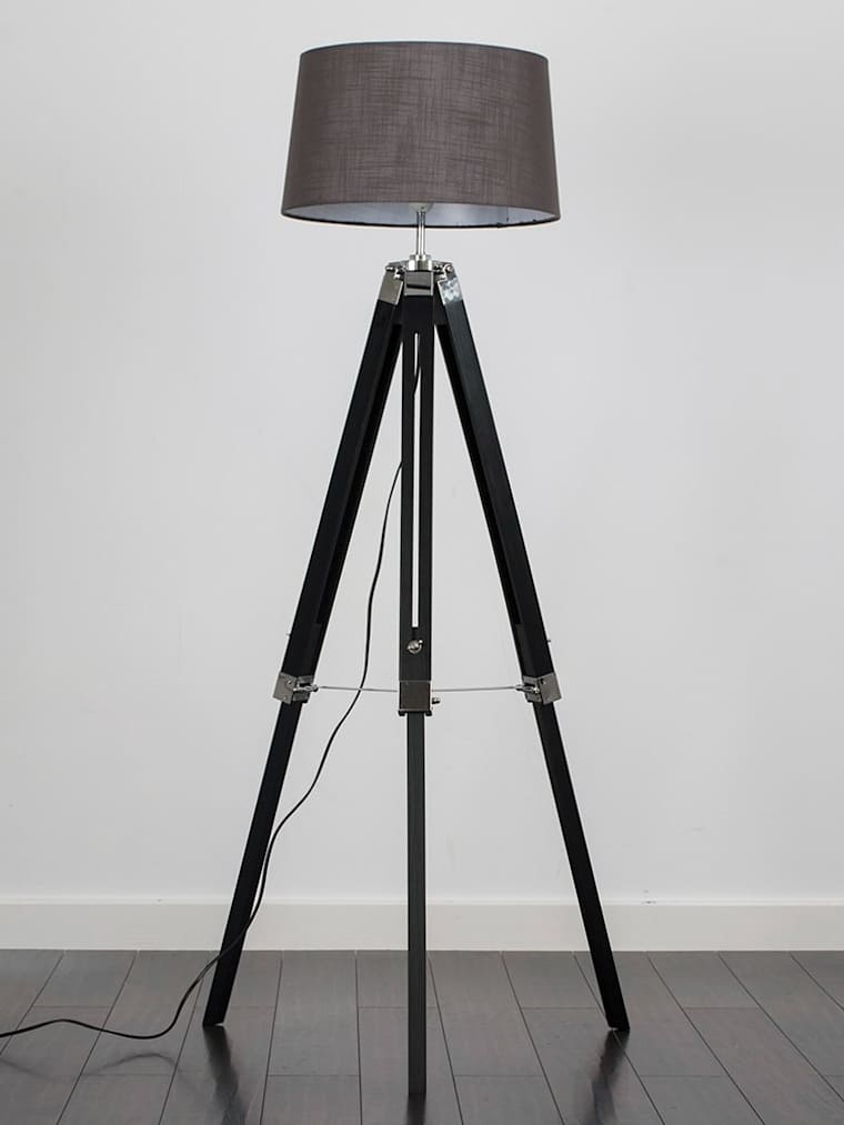 Black Tripod Floor Lamp with Dark Grey Shade