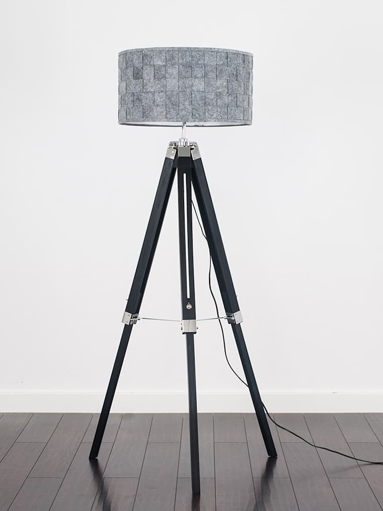 Black and Chrome Tripod Floor Lamp with XL Grey Shade