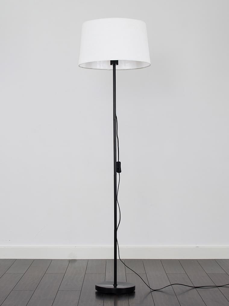 Black Floor Lamp with White Drum Shade