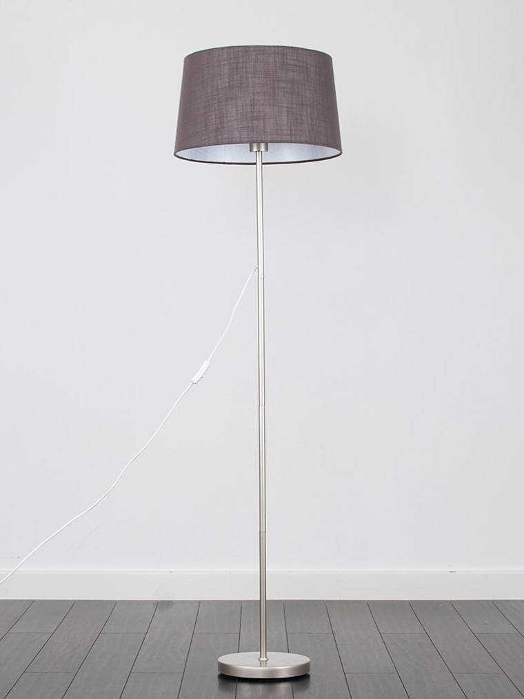 Brushed Chrome Floor Lamp with Dark Grey Drum Shade
