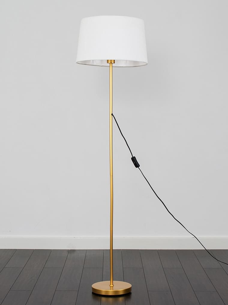 Brushed Gold Floor Lamp with White Drum Shade