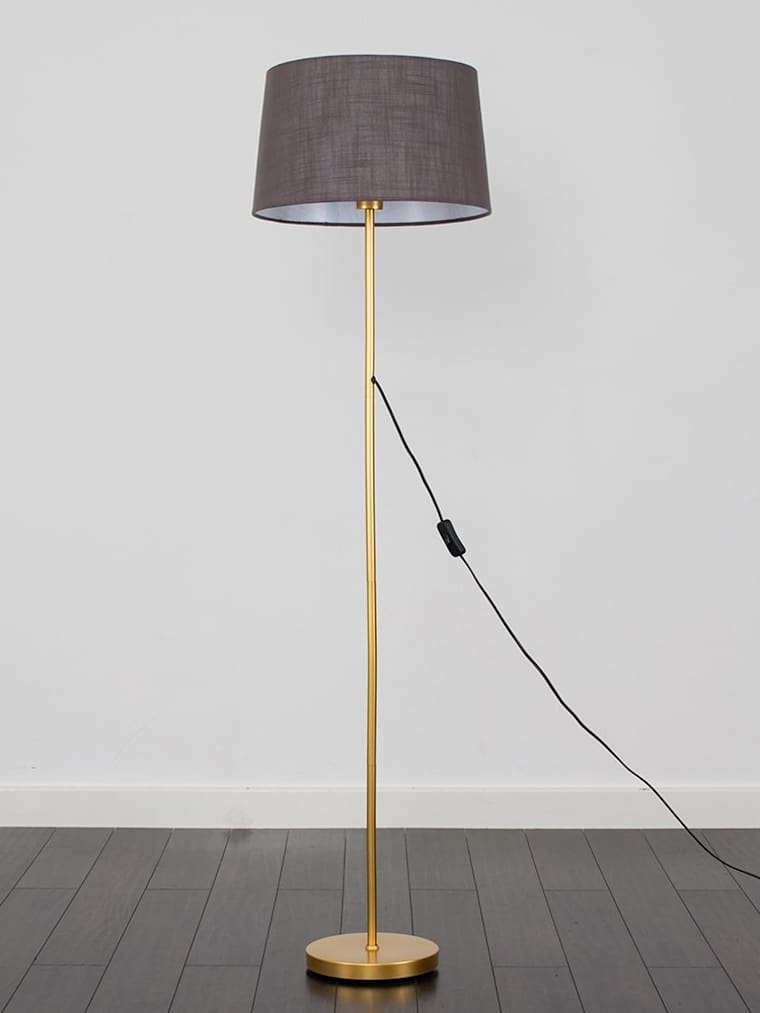 Brushed Gold Floor Lamp with Dark Grey Drum Shade