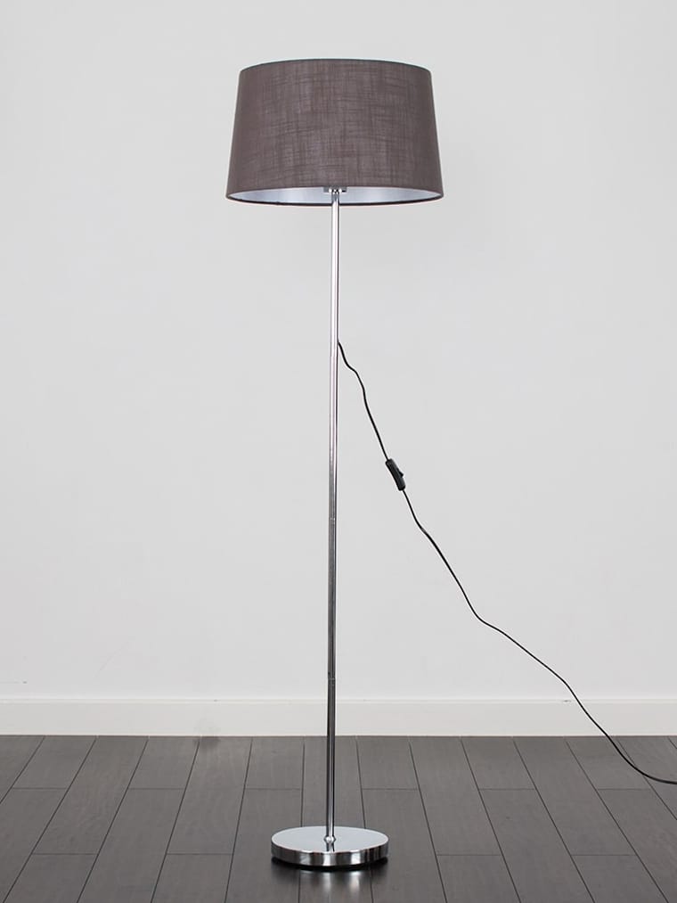 Chrome Floor Lamp with Grey Drum Shade