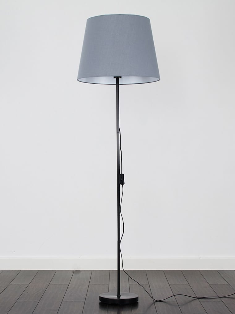 Black Floor Lamp with Grey Tapered Shade