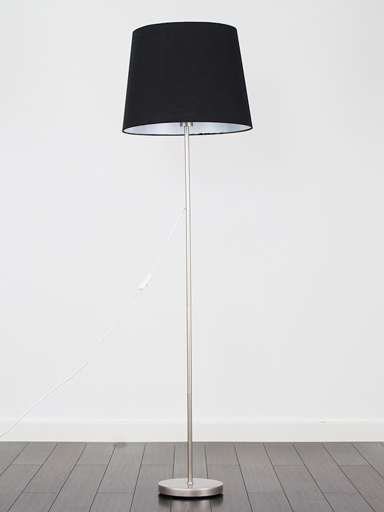 Brushed Chrome Floor Lamp with Black Tapered Shade