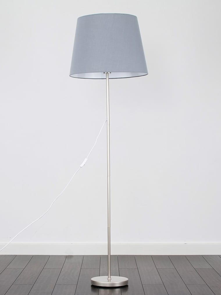 Brushed Chrome Floor Lamp with Grey Tapered Shade