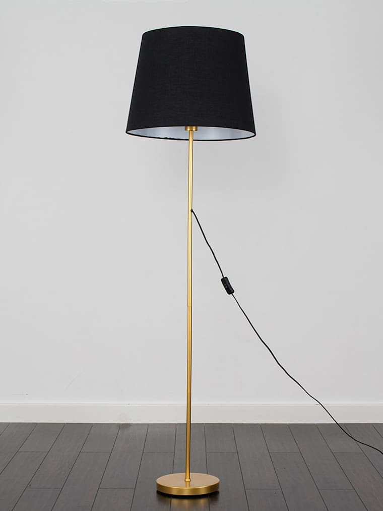 Brushed Gold Floor Lamp with Black Tapered Shade
